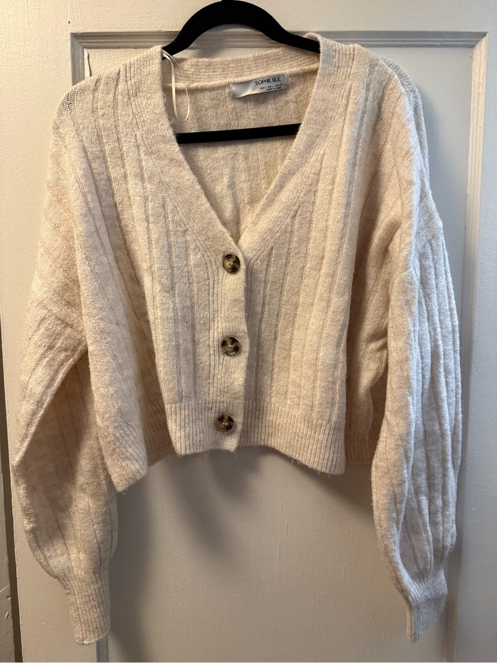 Sophie Rue Ivory Ribbed Button-Front Cropped Cardigan